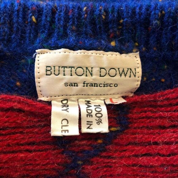 Vintage Button Down San Francisco Blue Confetti Wool Sweater Size S/M - Picture 5 of 11